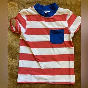 Boden UPF swim shirt light orange and white striped size 6 - 7